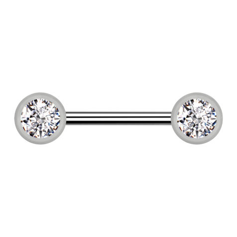 Barbell silver with two ball front crystal silver