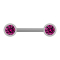 Barbell argent avec deux boules devant cristal fuchsia