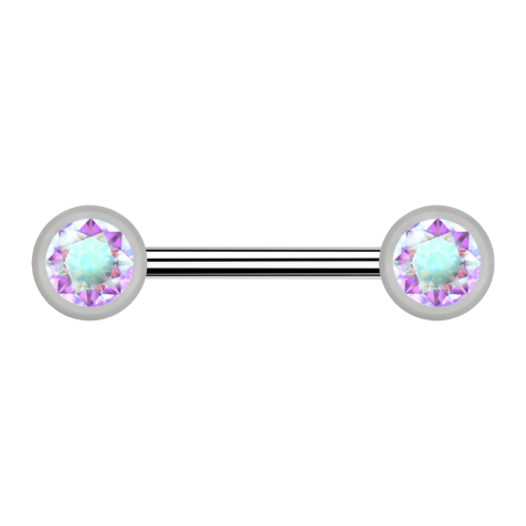Barbell argento con cristallo frontale a due sfere multicolore