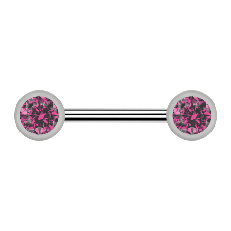 Barbell silver with two ball front crystal pink