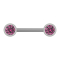 Barbell silver with two ball front crystal pink