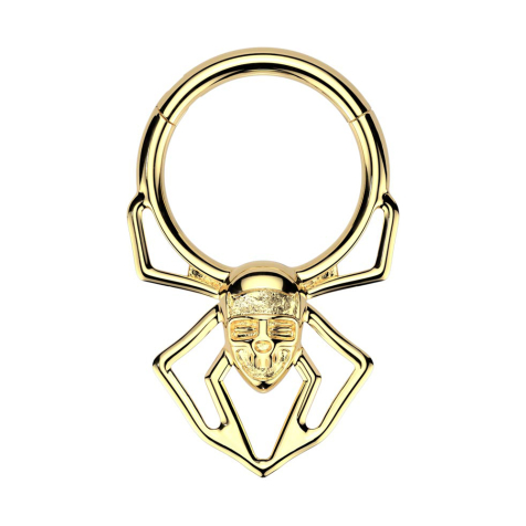 Micro segment ring hinged gold-plated spider with skull face