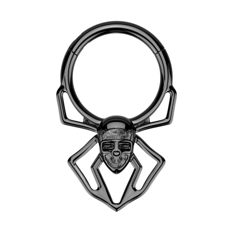 Micro segment ring hinged black spider with skull face