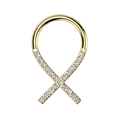 Micro segment ring, foldable, gold-plated, crab band, crystals, silver