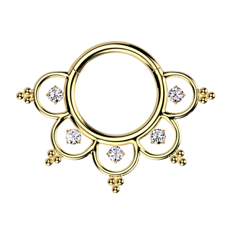 Micro segment ring, foldable, gold-plated, five half-arches, crystals, silver