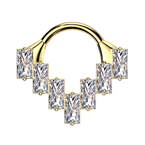 Micro segment ring, foldable, gold-plated, seven rectangular crystals, silver