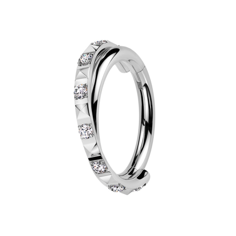 Micro Segmentring klappbar silber gekreuzt Pyramiden und Kristalle silber