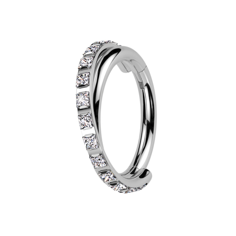 Micro anello segmentato pieghevole argento incrociato lateralmente cristalli quadrati argento