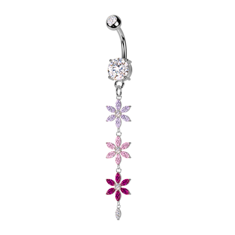 Banana silver with two balls crystal silver pendant three colored crystal flowers