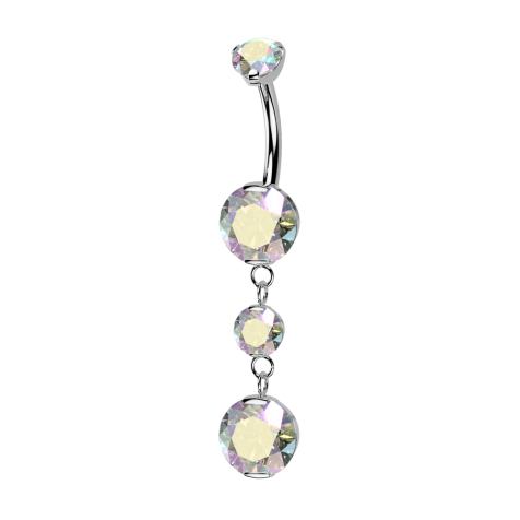 Banane filetage intérieur argent deux cristaux ronds multicolores pendentif deux cristaux multicolores