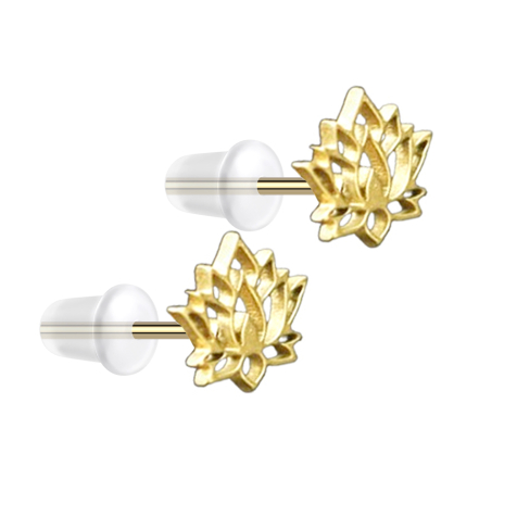 Gold-plated lotus flower stud earrings