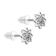 Stud earrings silver lotus flower from above