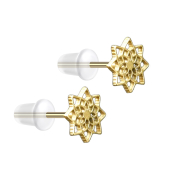 Gold-plated lotus flower stud earrings from above