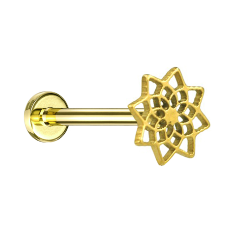 Micro Labret femelle doré fleur de lotus den haut