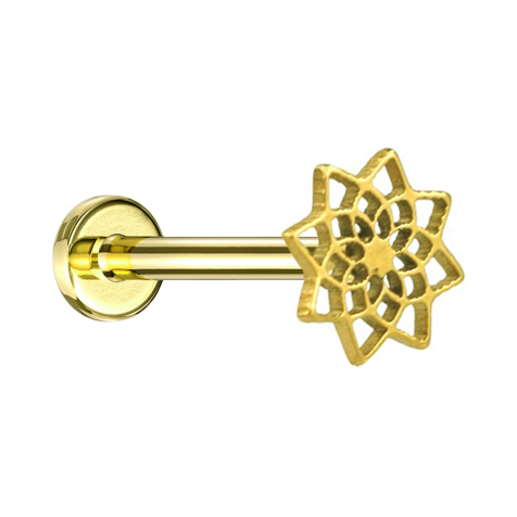 Micro Labret Innengewinde vergoldet Lotusblume von oben