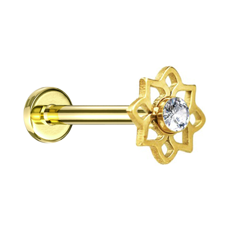 Micro labret internal thread gold-plated flower crystal silver