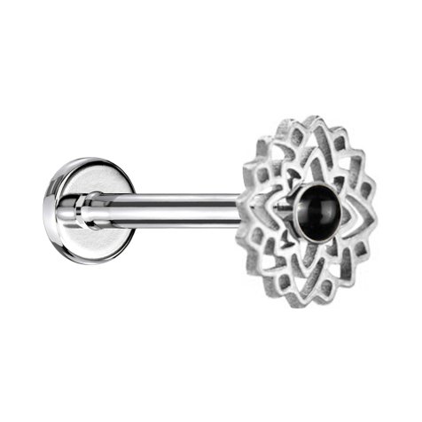 Micro Labret femelle argent fleur pierre onyx