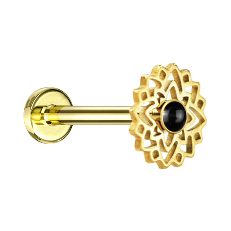 Micro labret filo interno placcato oro fiore pietra donice
