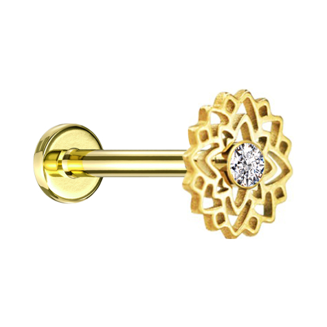 Micro labret internal thread gold-plated flower crystal silver