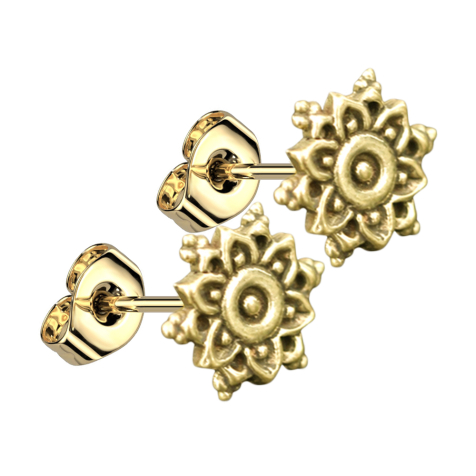 Clous doreille dorés fleur avec boules