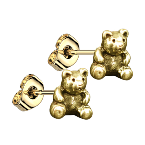 Gold-plated stud earrings bear