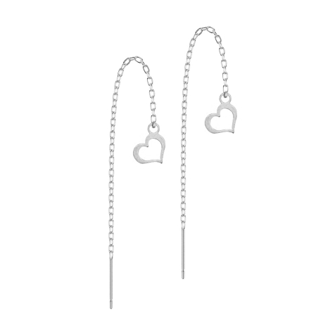 Stud earrings silver free-falling chain heart