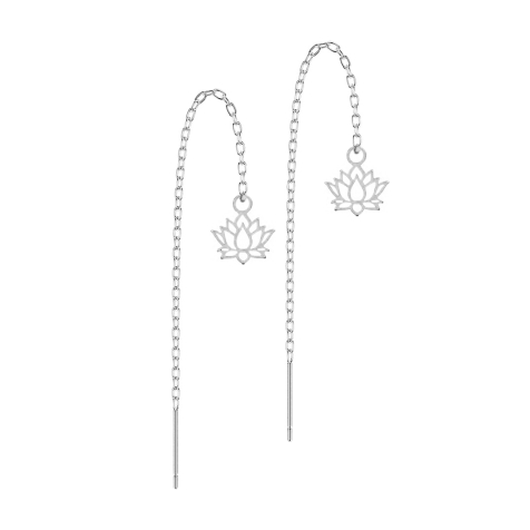 Boucles doreilles argent chaîne chute libre fleur de lotus