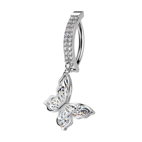 Scudo in argento con cerniera a banana due file di cristalli ciondolo in argento a farfalla