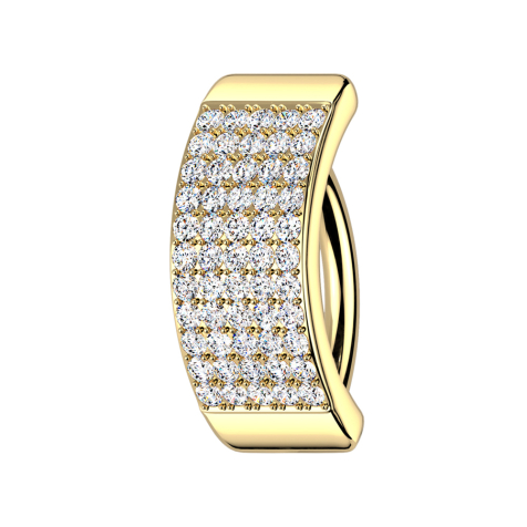 Banane pliable bouclier doré cinq rangées de cristaux argentés