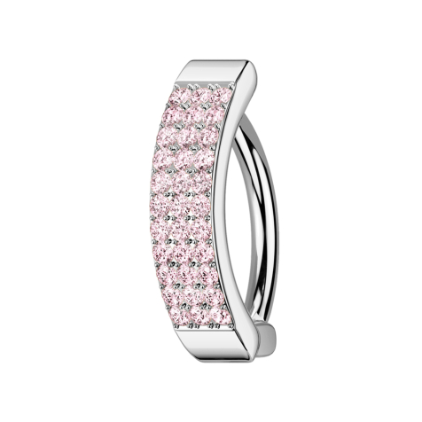 Banane pliable argent bouclier trois rangées de cristaux roses