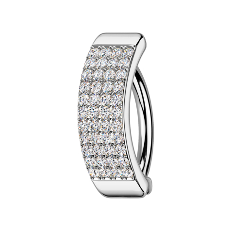 Scudo in argento con cerniera a banana quattro file di cristalli argento