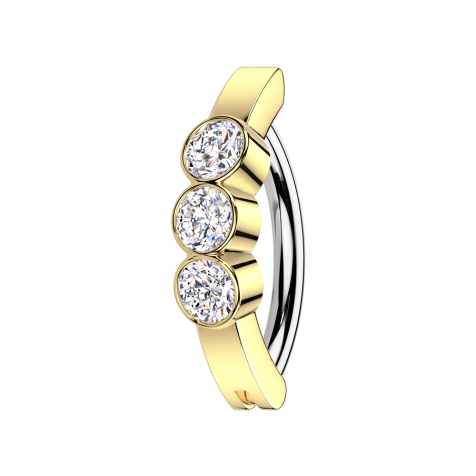 Scudo a banana placcato oro con tre cristalli rotondi in argento