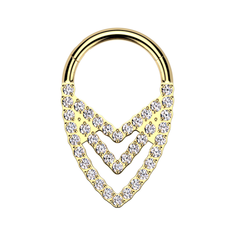 Micro bague segmentée pliable plaquée or trois angles cristaux argentés