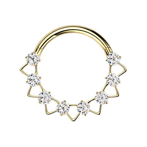 Micro anello segmentato pieghevole placcato oro con cristalli triangolari argentati