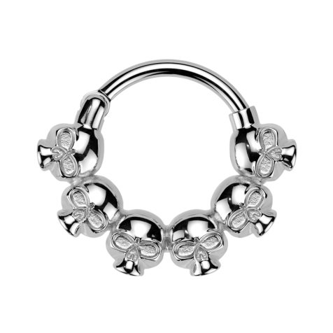 Micro segment ring hinged silver six skulls