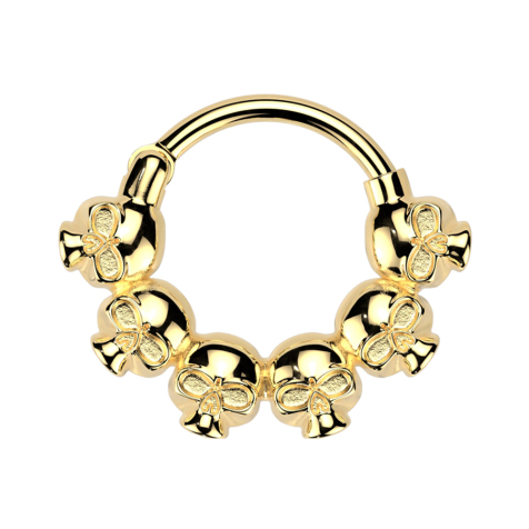 Micro segment ring hinged gold-plated six skulls