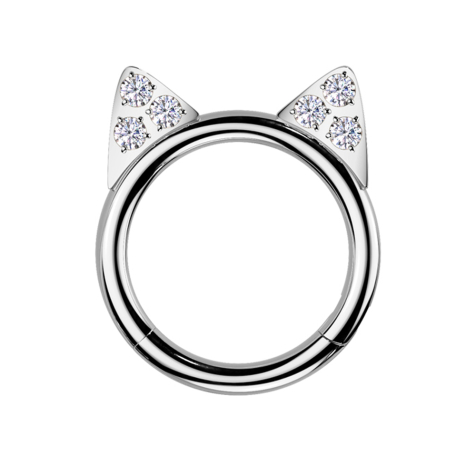 Micro segment ring, foldable, silver, cat ears, crystals, silver