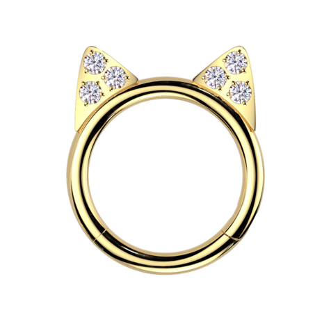 Micro bague segmentée pliable plaquée or oreilles de chat cristaux argent
