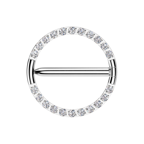 Bague segmentée, tige rabattable, argent, devant interrompu, cristaux argentés