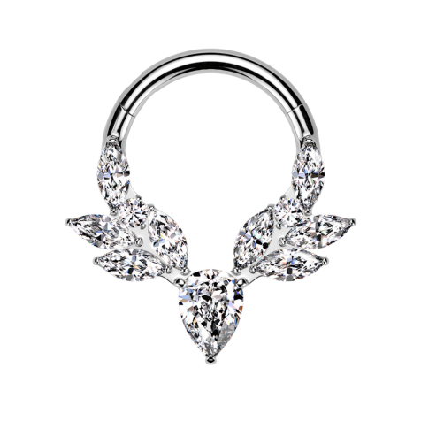 Foldable micro segment ring, silver, deer antler, crystals, silver