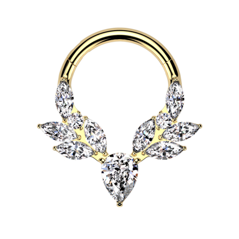 Anello micro segmentato pieghevole placcato oro corna di cervo cristalli argento