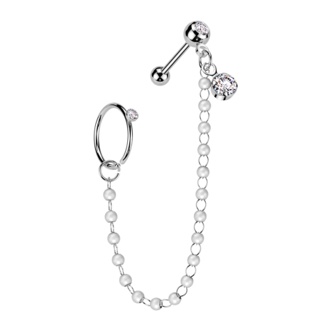 Micro Barbell argenté avec boule et boules cristal argenté Chaîne de connexion perles anneau cristal argenté