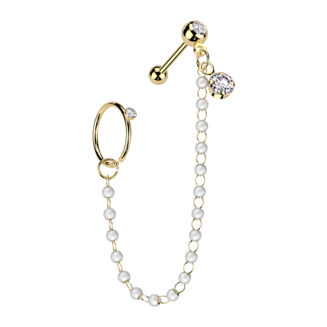 Micro Barbell vergoldet mit Kugel und Kugeln Kristall silber Verbindungskette Perlen Ring Kristall silber