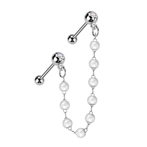 Micro Barbell argenté avec boule et billes cristal argenté chaîne de connexion perles
