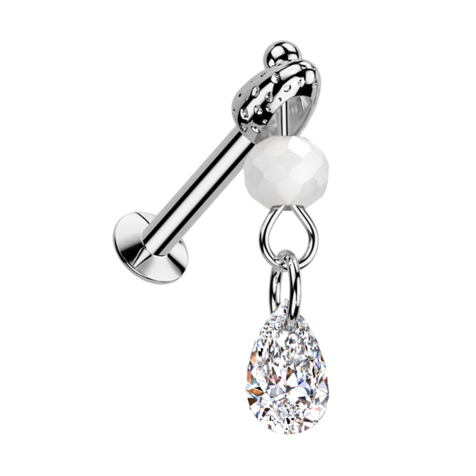 Micro Threadless UFO Labret argenté avec Cone argenté pendentif boule de verre cristal argenté