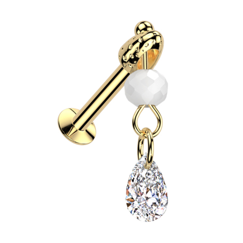 Micro Threadless UFO Labret placcato oro con ciondolo Cone argento sfera di vetro cristallo argento