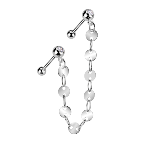 Micro Barbell silber mit Kugel und Kugeln Kristall silber Verbindungskette Scheiben