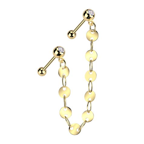 Micro Barbell vergoldet mit Kugel und Kugeln Kristall silber Verbindungskette Scheiben