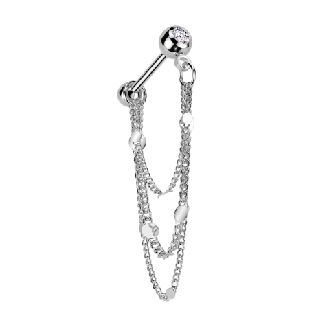 Micro Barbell silber mit Kugel und Kugeln Kristall silber drei Kette mit Scheiben