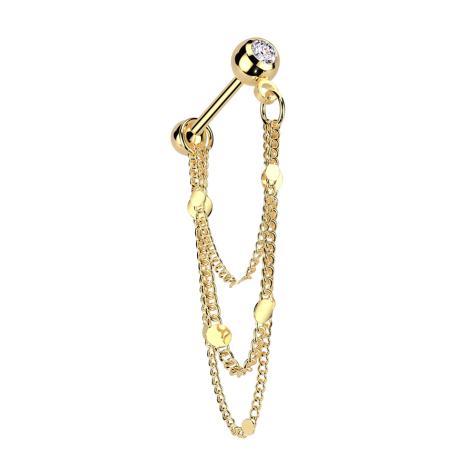 Micro Barbell vergoldet mit Kugel und Kugeln Kristall silber drei Kette mit Scheiben